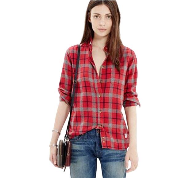 Madewell x Penfield Classic Slim Flannel warm n cozy layers red plaid gray black - Picture 1 of 10